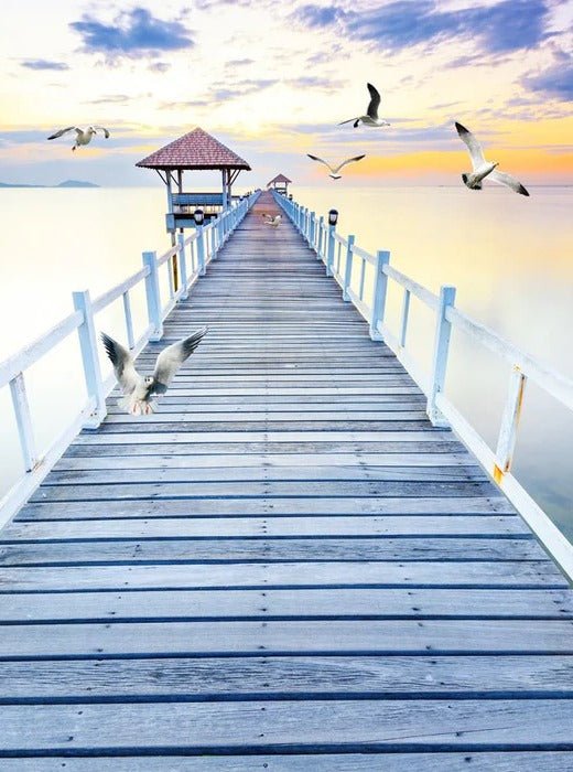 Trompe l'oeil wallpaper Pontoon sea view