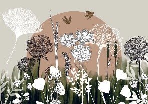 Panoramic wallpaper with floral illustration