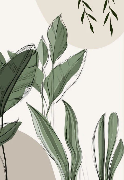 Graphic plant panorama wallpaper taupe