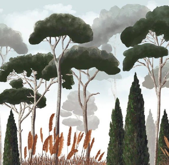 Custom wallpaper cypress pine and pampas grass