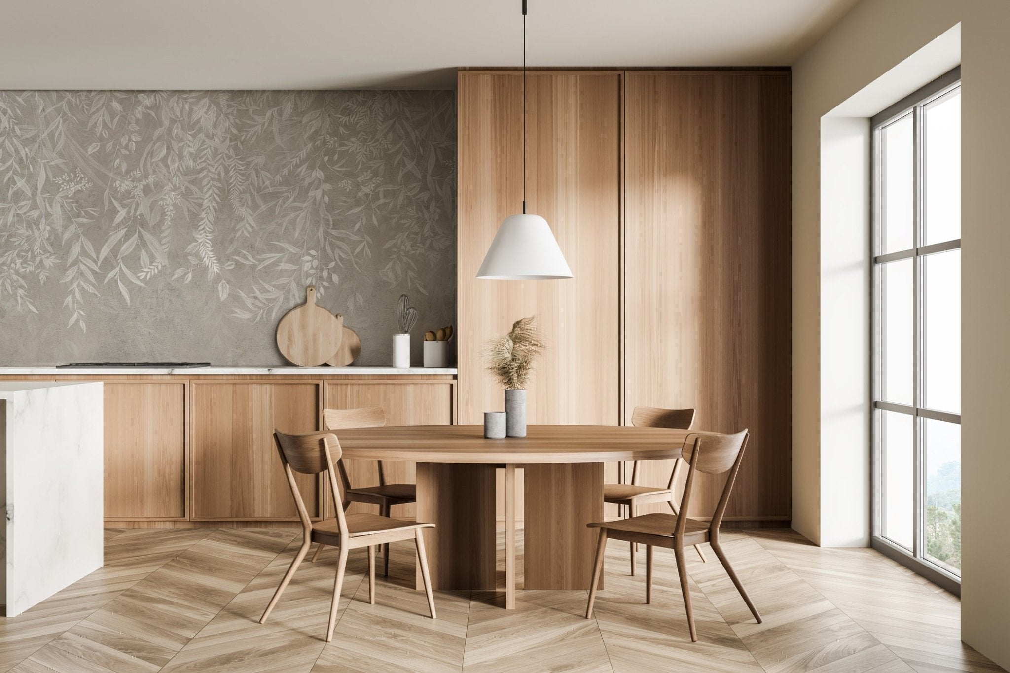 Papier peint design végétal moderne beige - Muralconcept