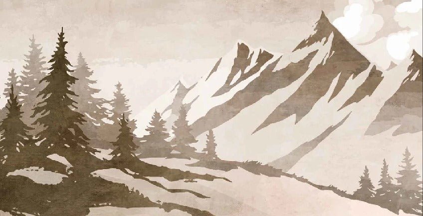 Vintage sepia-toned fir and mountain wallpaper
