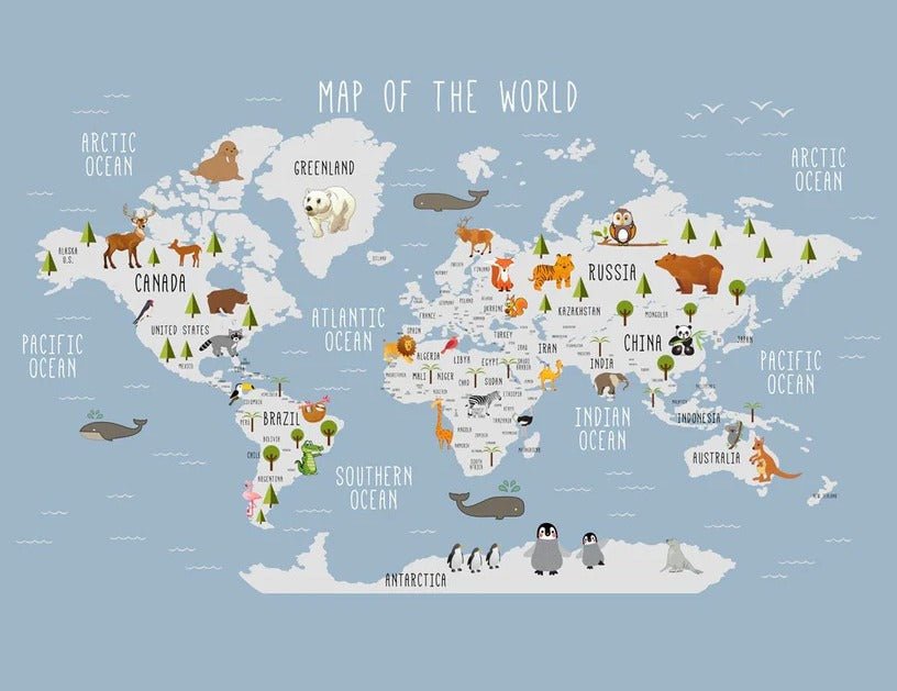 Wallpaper Illustrated world map Animals