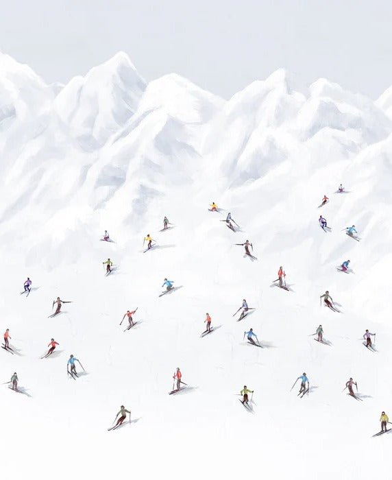 Colorful skiers mountain wallpaper