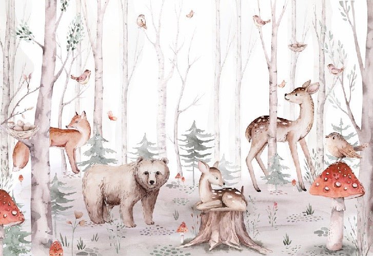 Children's watercolor wallpaper forest animals