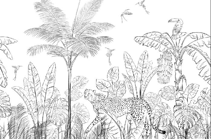 Black and white leopard jungle wallpaper