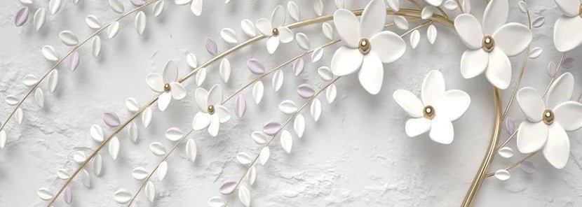 3D panoramic trompe l'oeil flowering tree wallpaper