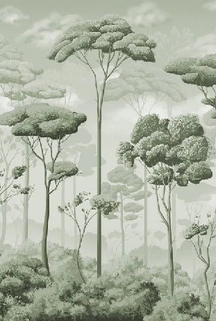 Panoramic pinewood voluptuous green wallpaper