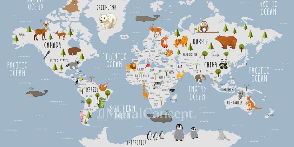 Wallpaper Illustrated world map Animals