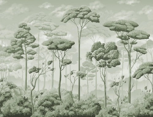 Panoramic pinewood voluptuous green wallpaper