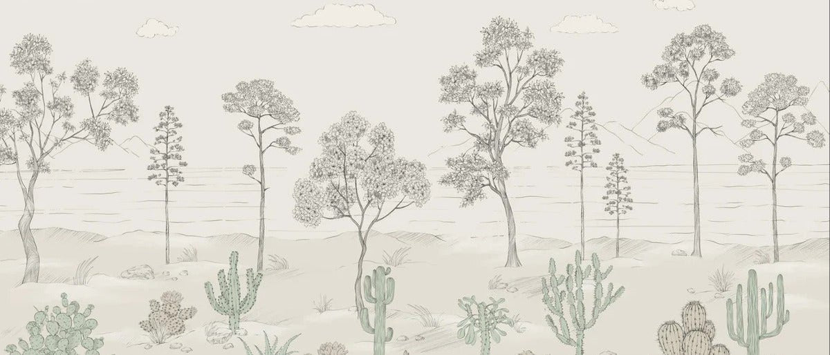 Green tropical cactus oasis wallpaper