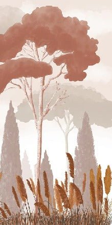 Terracotta cypress, pine and pampas grass wallpaper