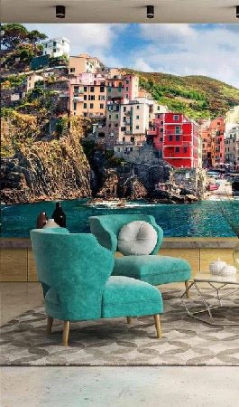Panoramic trompe l'oeil Cinque Terre wallpaper
