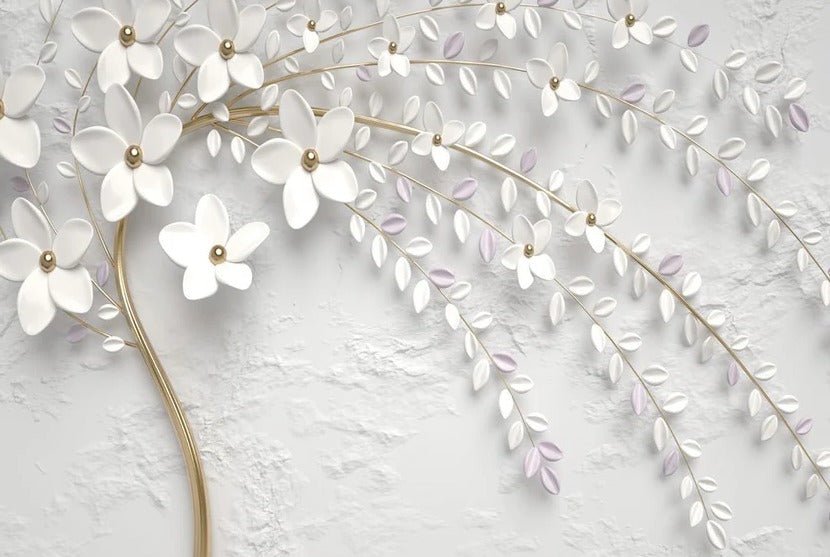 3D panoramic trompe l'oeil flowering tree wallpaper