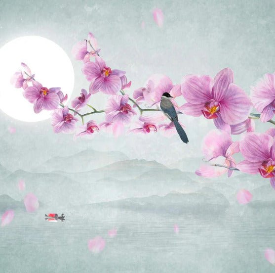 Orchid panoramic non-woven wallpaper