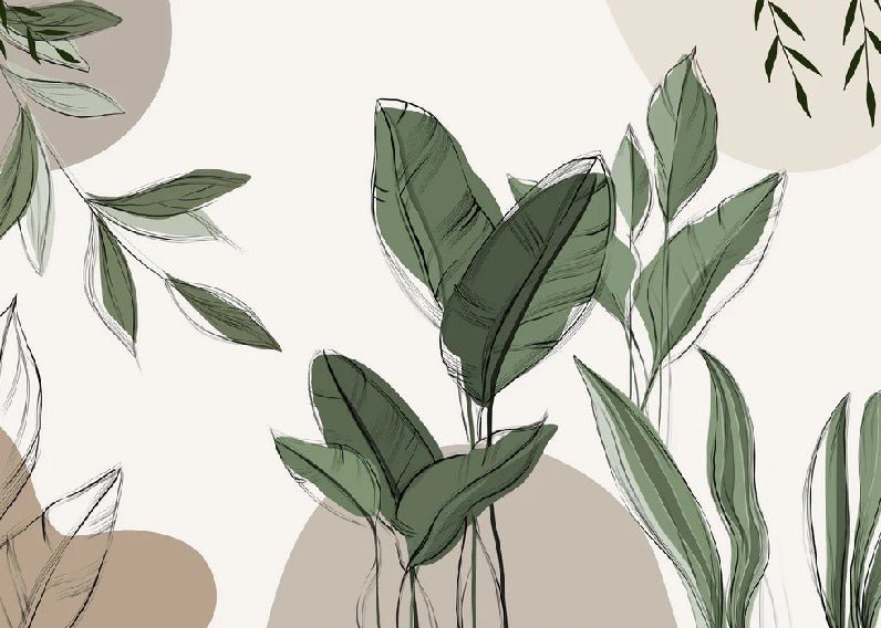 Graphic plant panorama wallpaper taupe