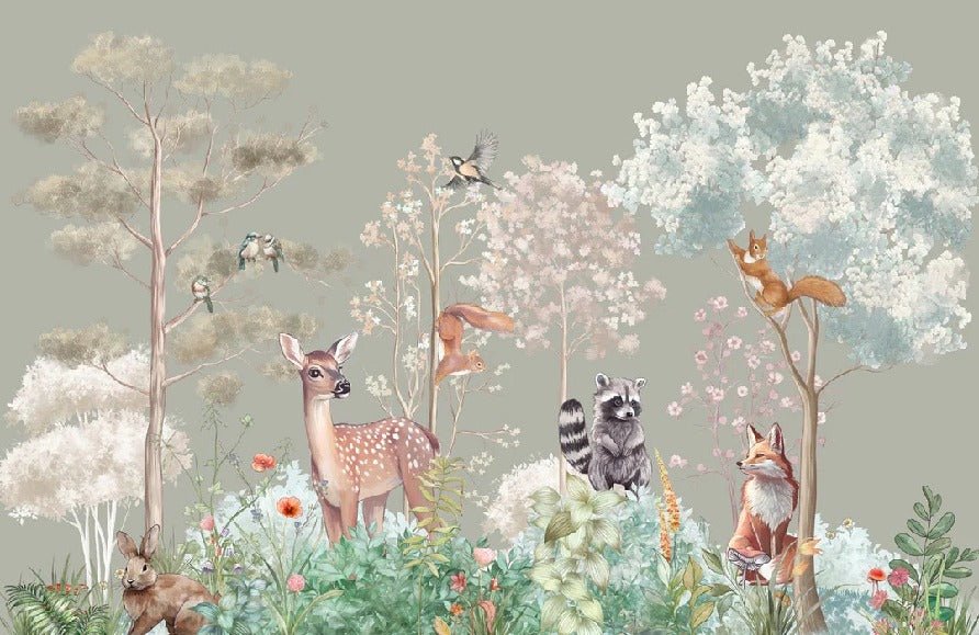 Children's bedroom wallpaper magic nature sage