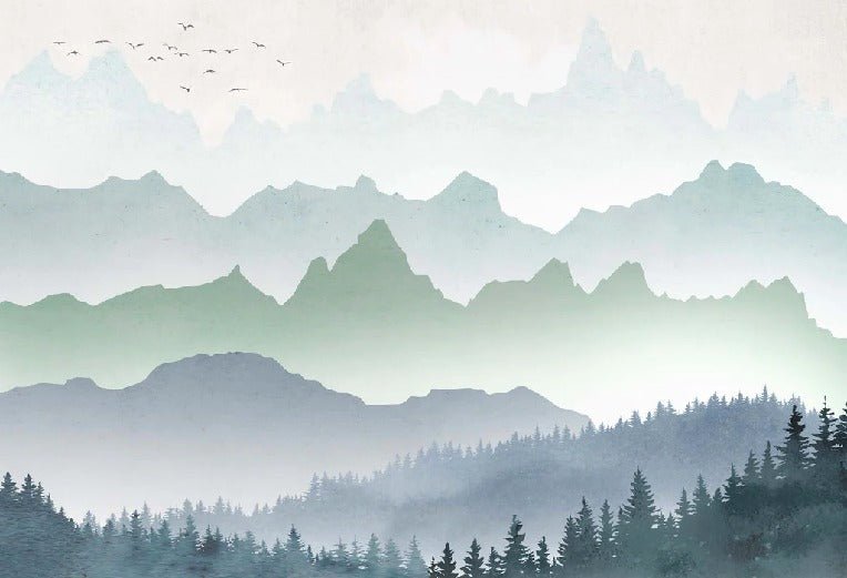 Bathroom wallpaper morning mist forest