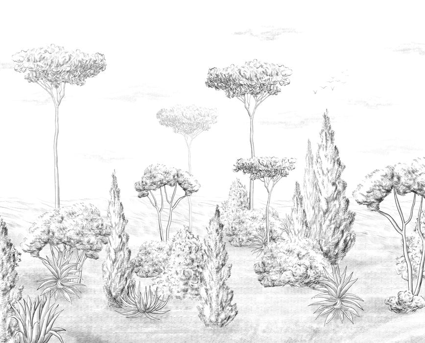 Panoramic antique forest wallpaper