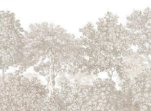 Landscape wallpaper forest engraving beige