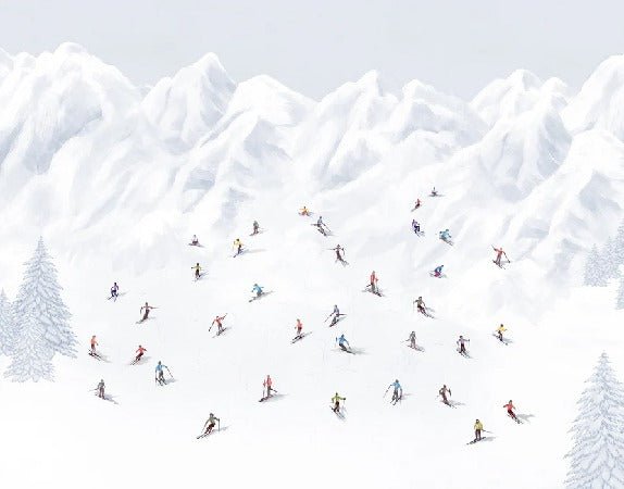 Colorful skiers mountain wallpaper