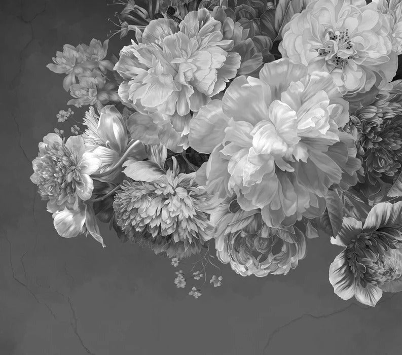 Papier peint fleur pivoine noir et blanc, XXL, tendance