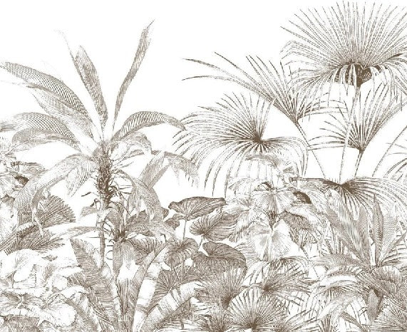 Papier peint tropical gravure monochrome, XXL, tendance