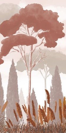 Terracotta cypress pine and pampas grass wallpaper