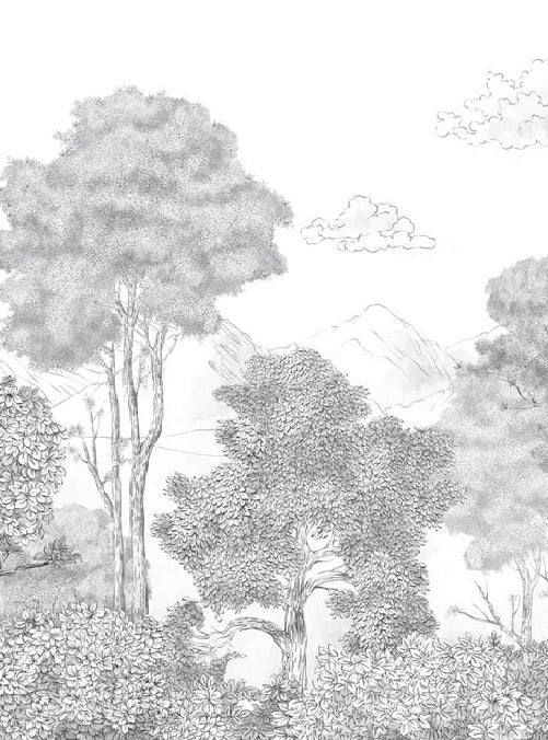 Forêts et Monts Crayonnés panoramic wallpaper