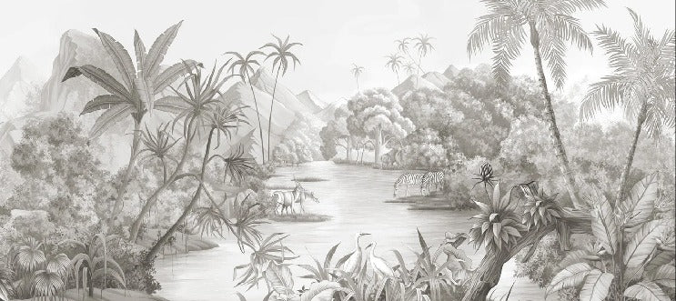 Picturesque jungle restaurant wallpaper