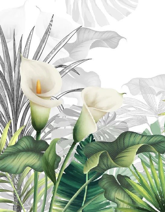 White lily nature bathroom wallpaper