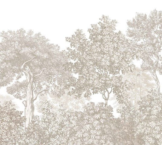 Landscape wallpaper forest engraving beige