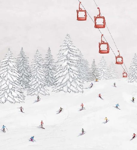 Colorful skiers gondola wallpaper