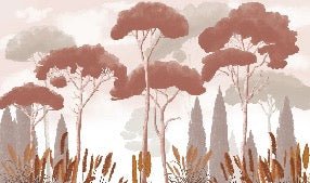 Terracotta cypress pine and pampas grass wallpaper