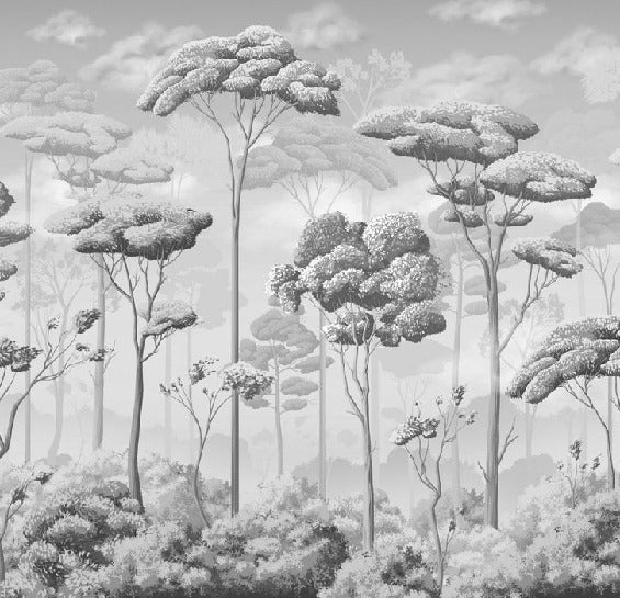 Papier peint salle de bain pinèdes noir et blanc, XXL, tendance