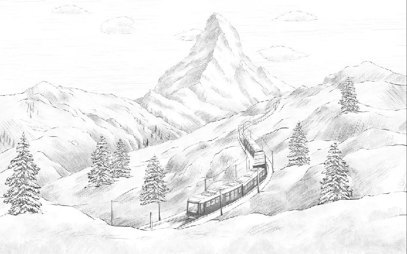 Black and white panoramic Matterhorn wallpaper