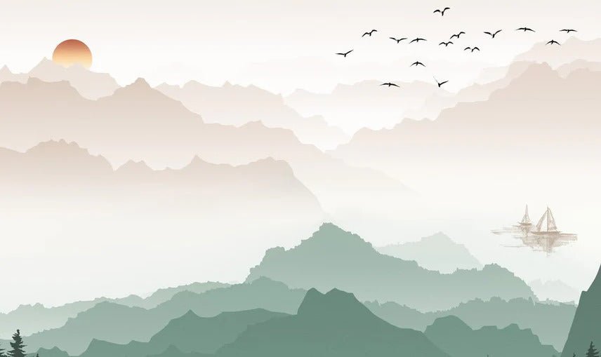 Mountain in mist wallpaper terracotta