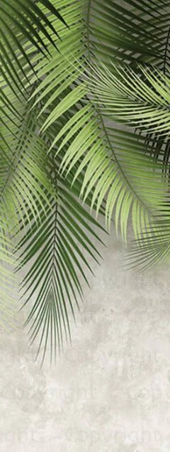 Palm leaf and cement wall wallpaper