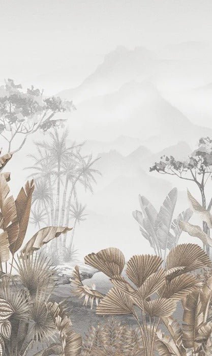 Tropical sepia bathroom wallpaper