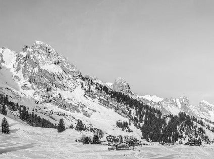 Panoramic alpine chalet wallpaper