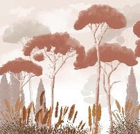 Terracotta cypress, pine and pampas grass wallpaper