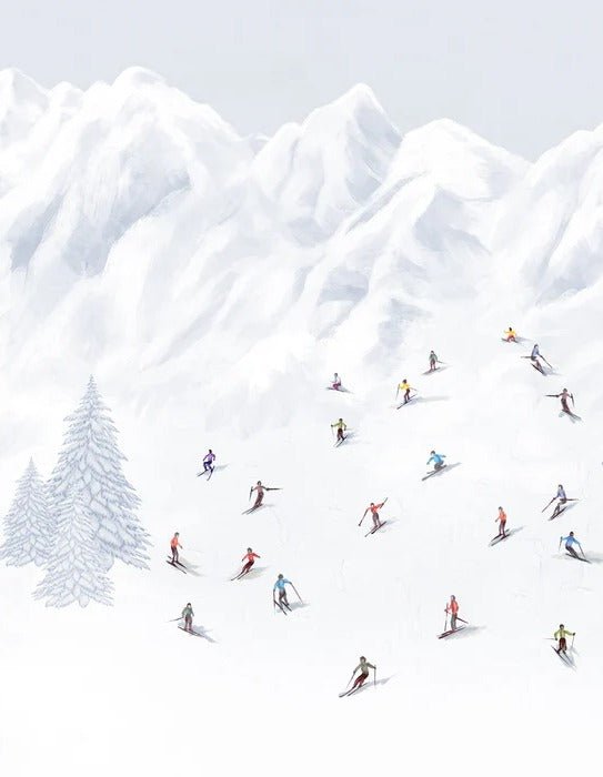 Papier peint montagne skieurs colorés, XXL, tendance