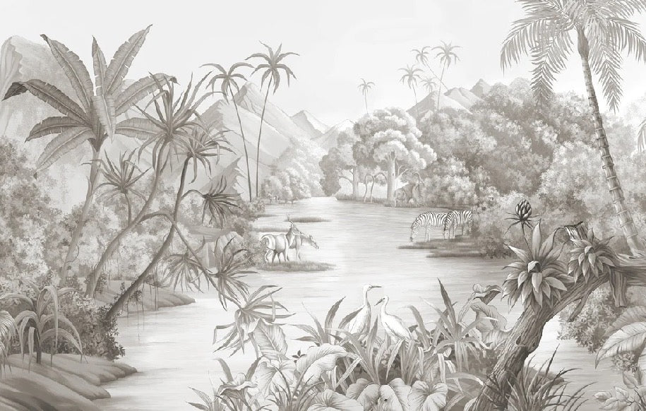 Picturesque jungle panoramic wallpaper