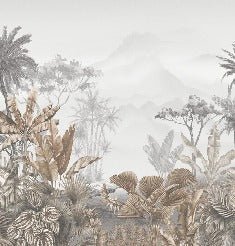 Tropical sepia bathroom wallpaper