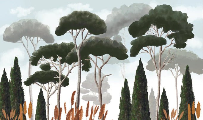 Custom wallpaper cypress pine and pampas grass