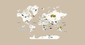 Children's French world map wallpaper beige