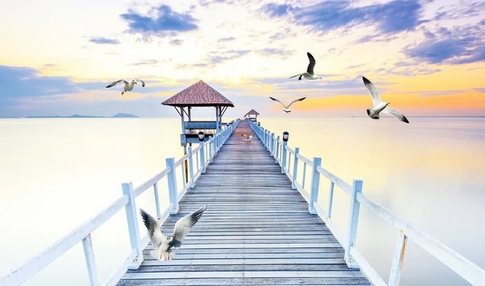 Trompe l'oeil wallpaper Pontoon sea view