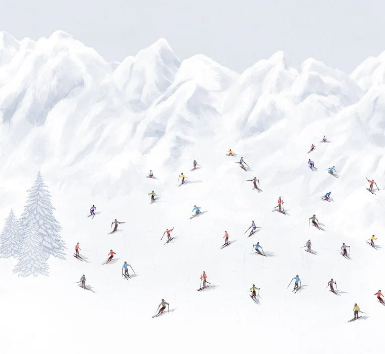 Colorful skiers mountain wallpaper