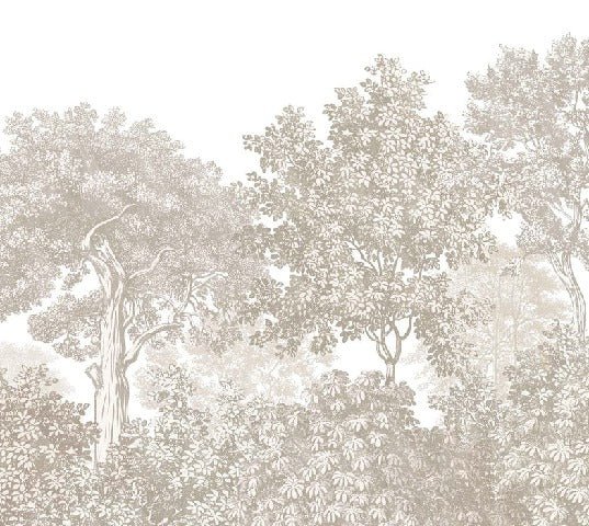 Papier peint paysage forêt gravure beige, XXL, tendance