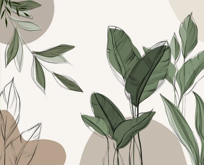 Graphic plant panorama wallpaper taupe